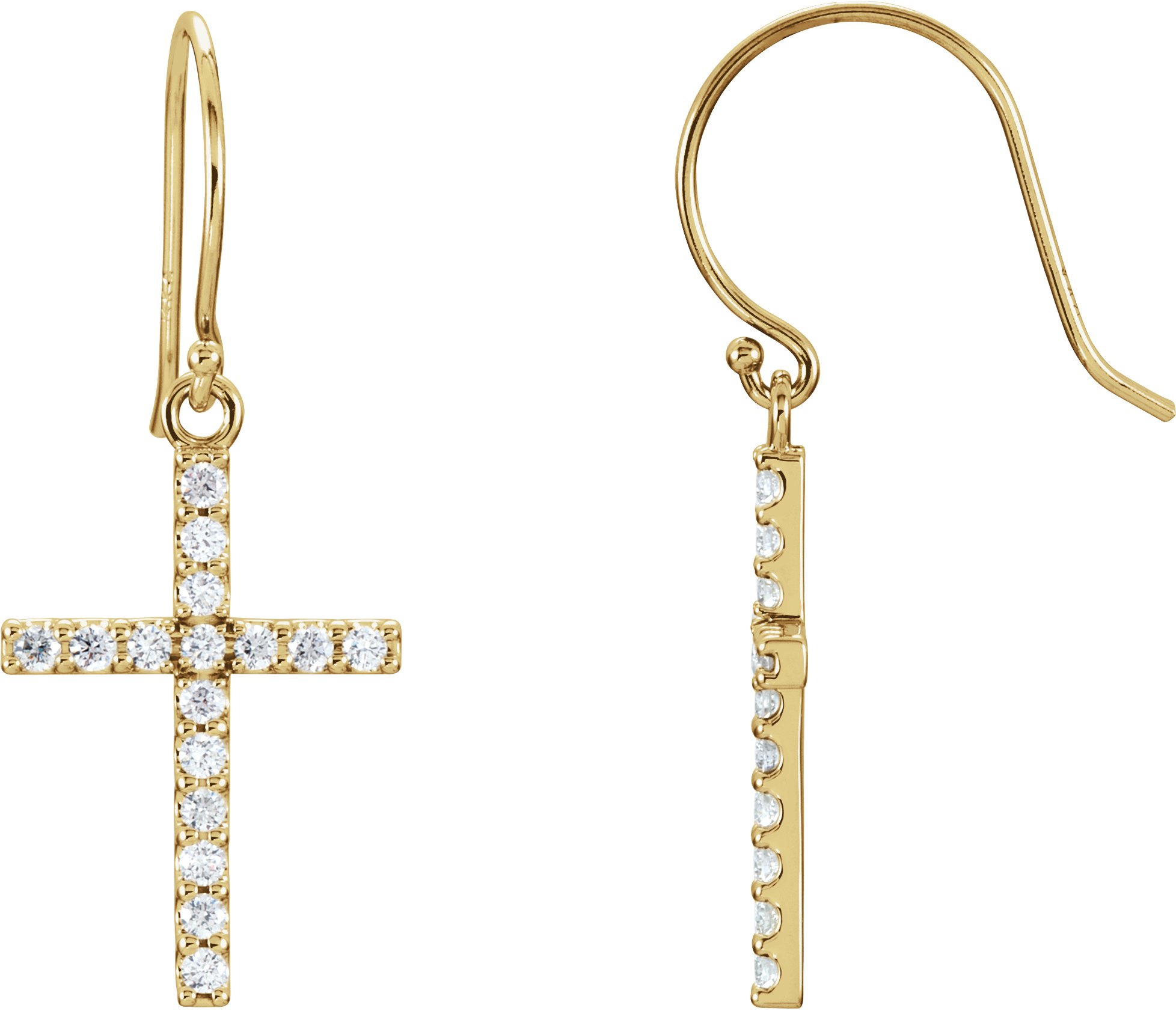 14K Yellow 1/2 CTW Diamond Cross Earrings