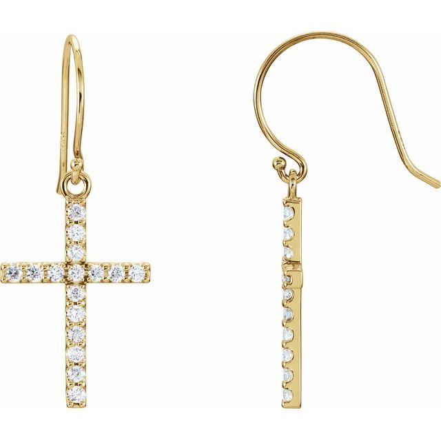 14K Yellow 1/2 CTW Natural Diamond Cross Earrings