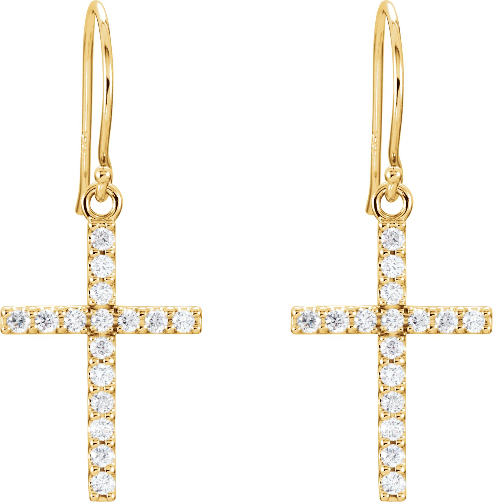 14K Yellow 1/2 CTW Natural Diamond Cross Earrings