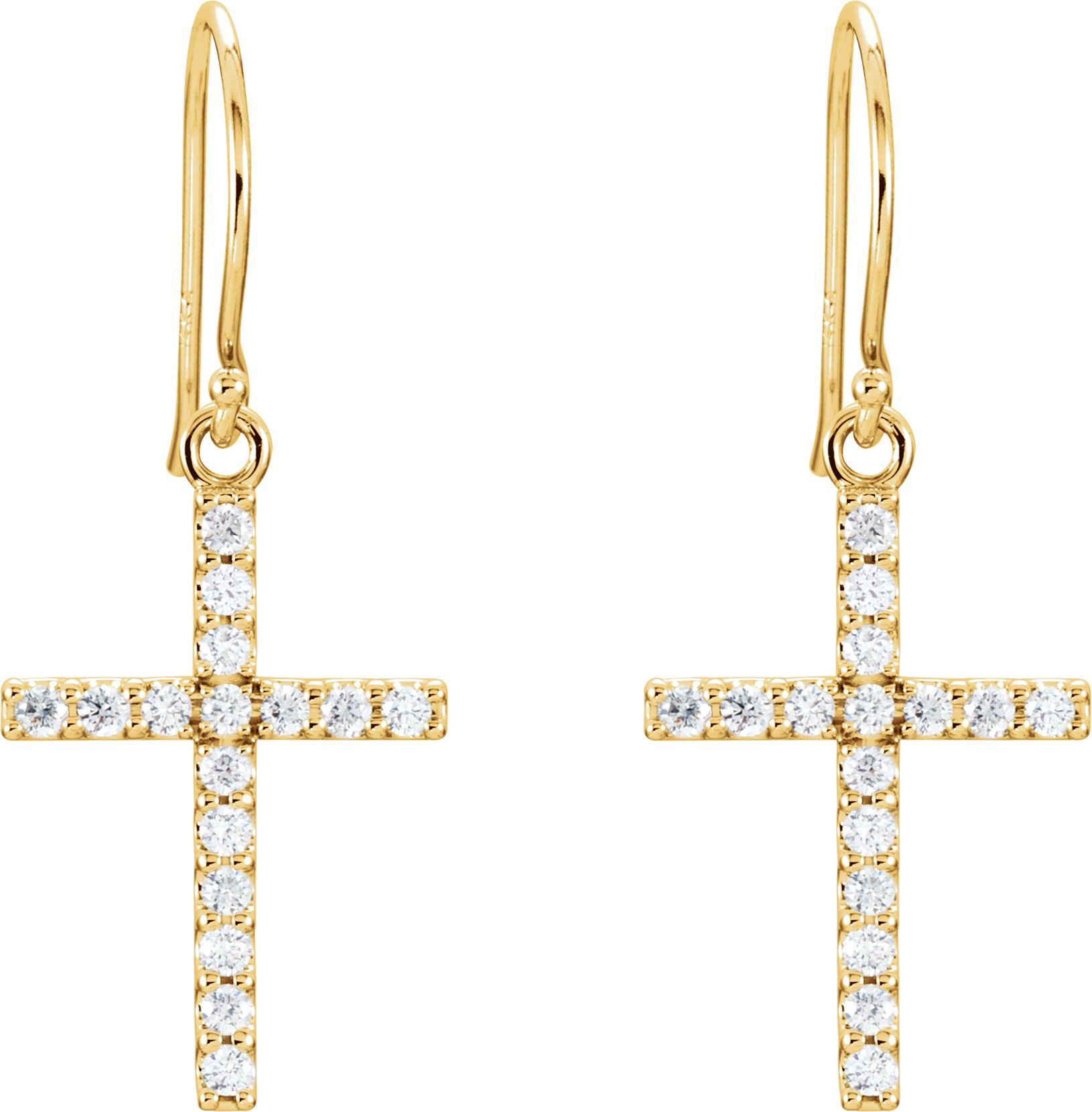 14K Yellow 1/2 CTW Diamond Cross Earrings