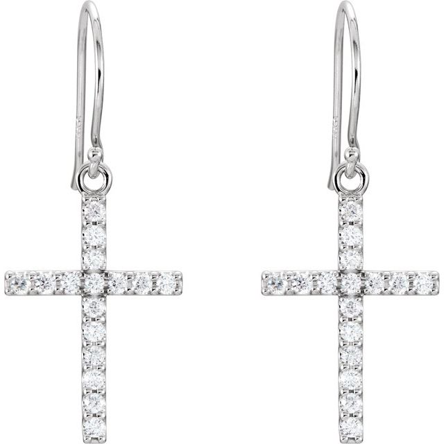 14K White 1/2 CTW Natural Diamond Cross Earrings