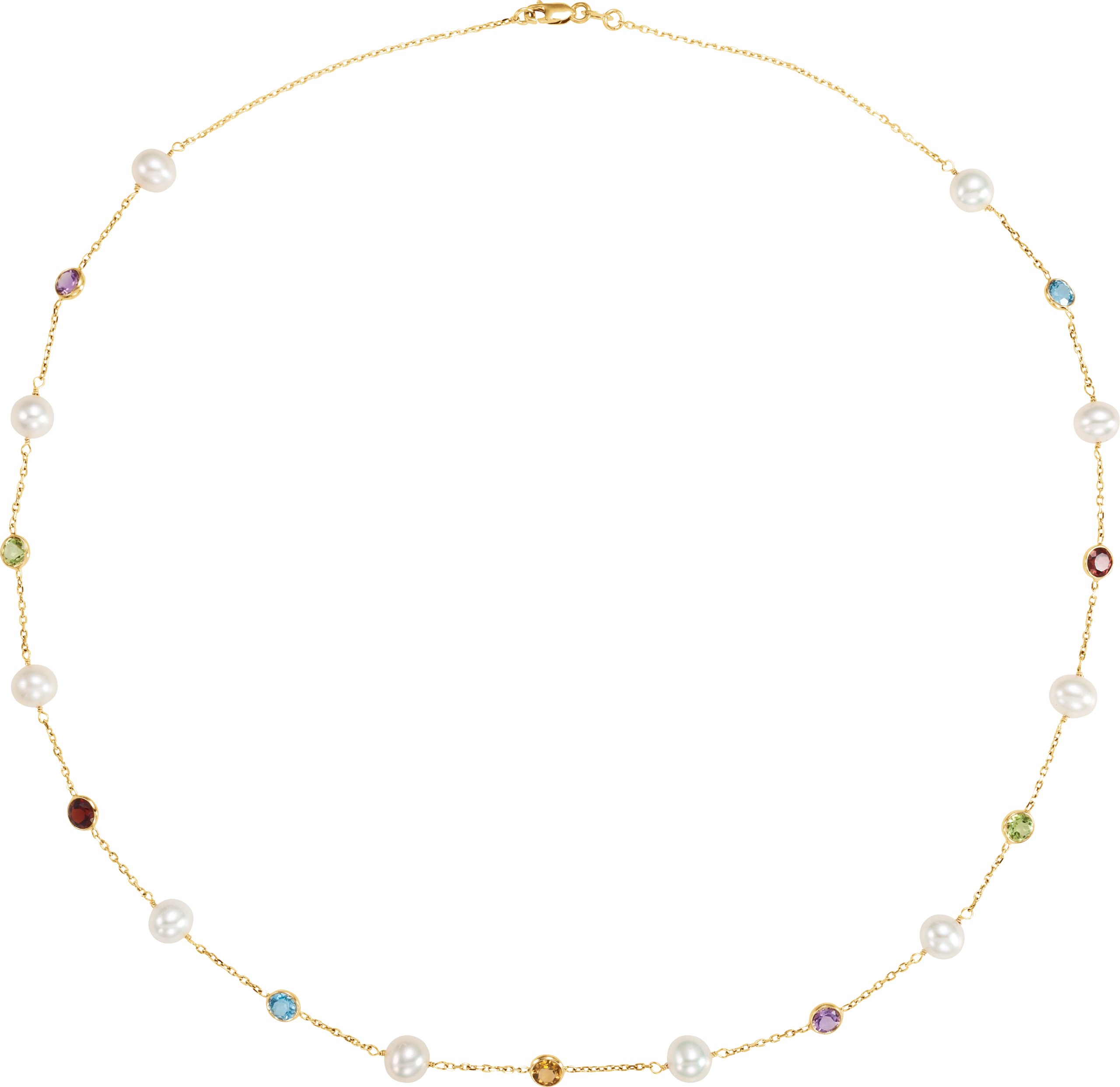 14K Yellow Freshwater Cultured Pearl and Multi Gemstone Station 18 inch Necklace Ref. 129184