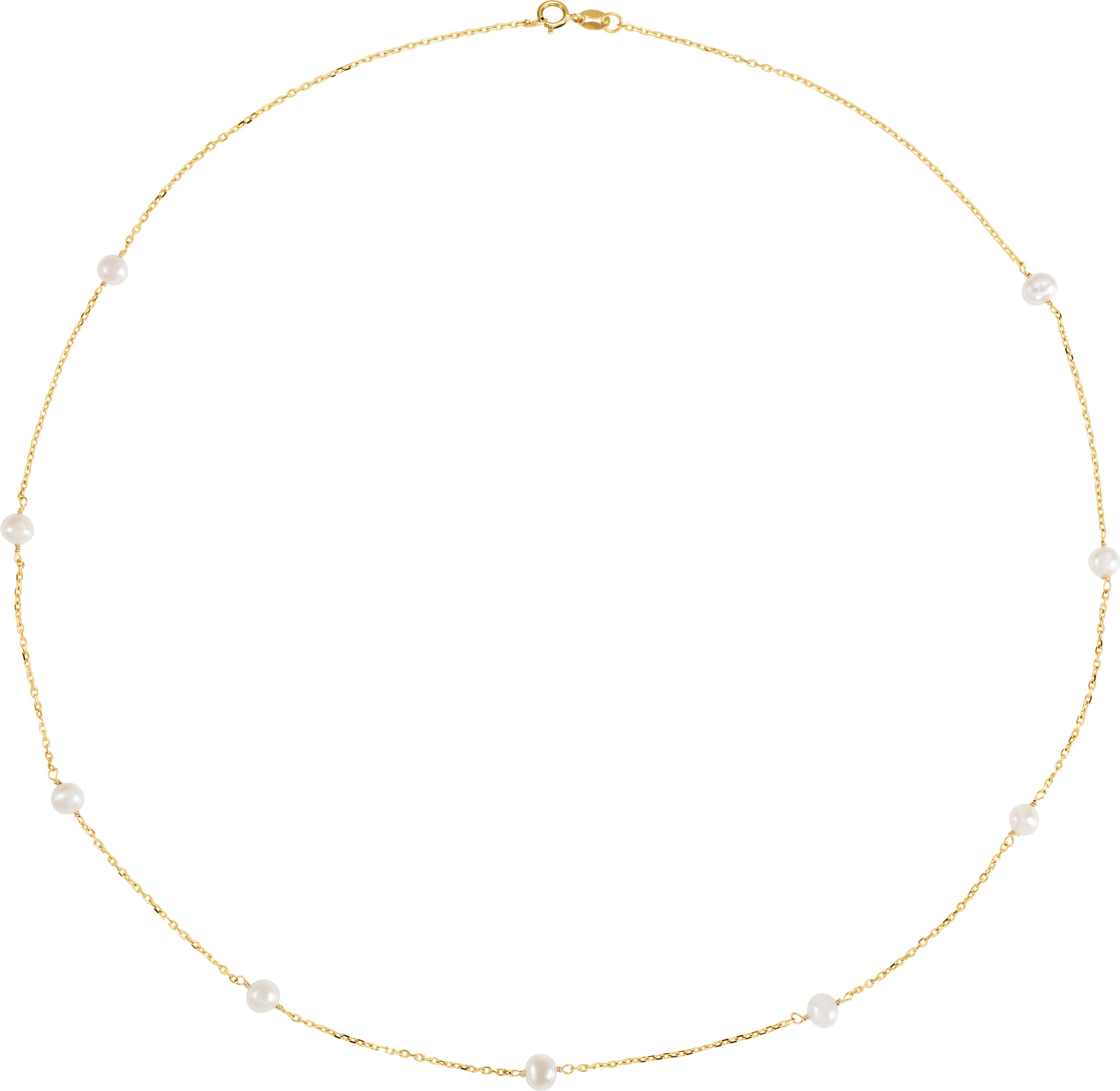 14K Yellow Cultured White Freshwater Pearl 9-Station 18" Necklace 