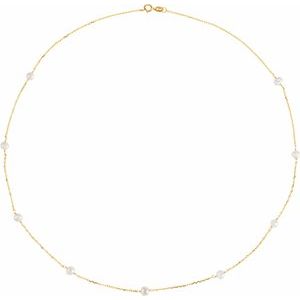14K Yellow Cultured White Freshwater Pearl 9-Station 18" Necklace 