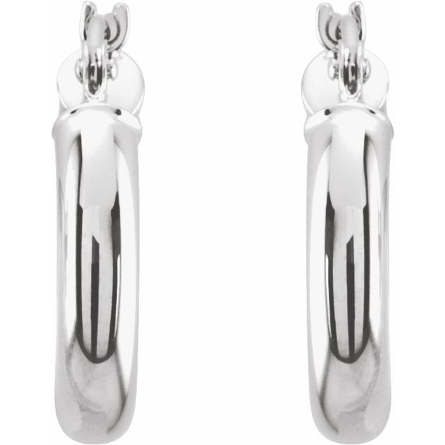14K White Tube 15 mm Hoop Earrings