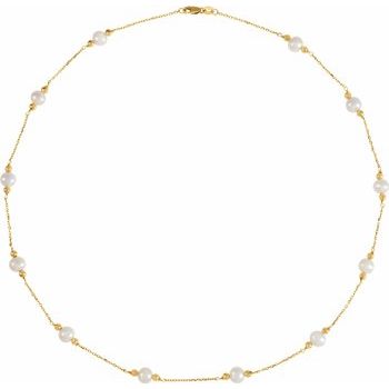 14K Yellow Freshwater Cultured Pearl and Bead Station 18 inch Necklace Ref. 241972
