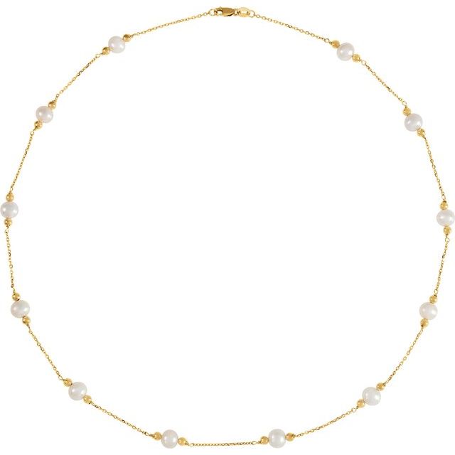 14K Yellow Cultured Freshwater Pearl & Bead 10-Station 18