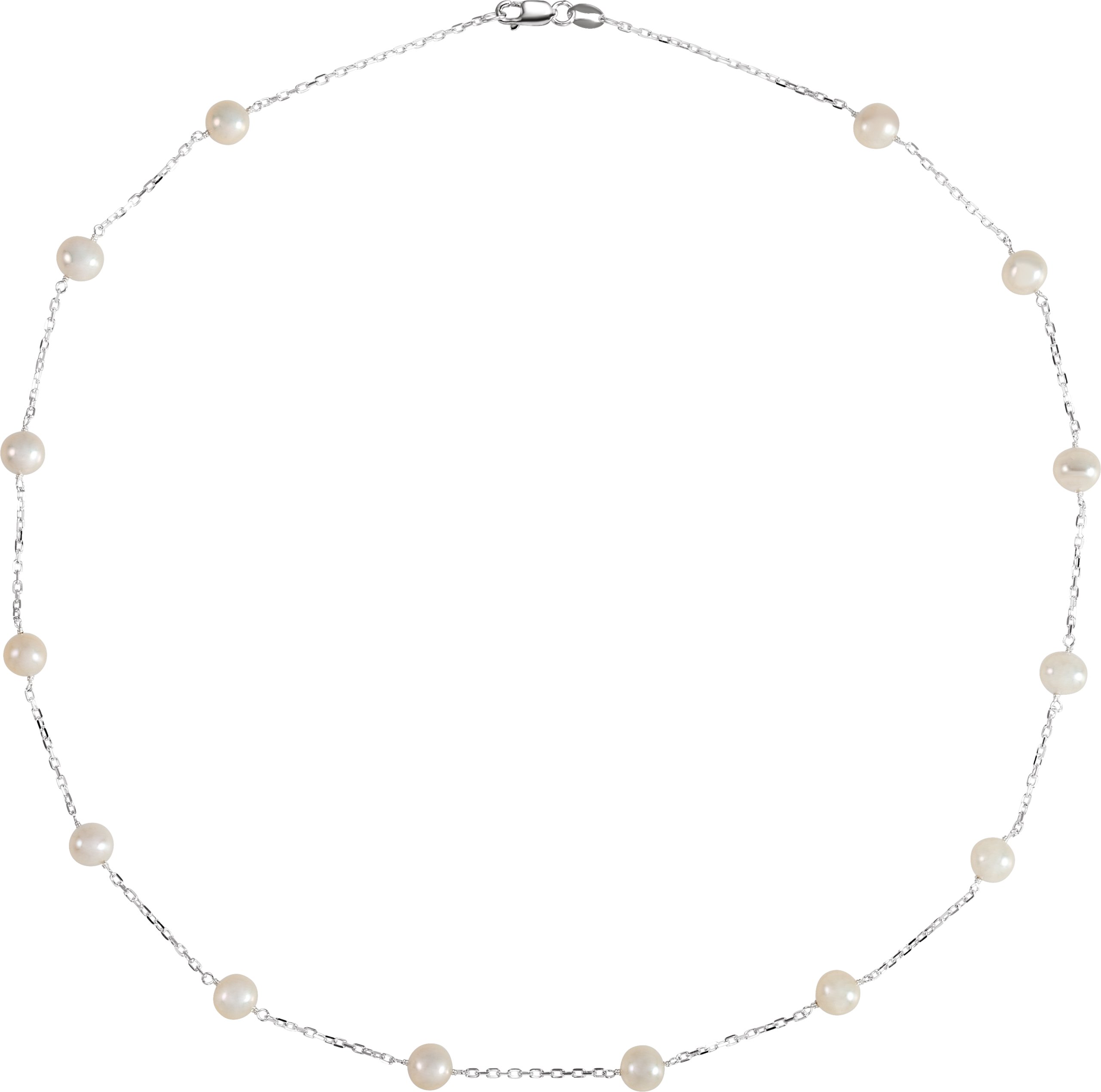 Sterling Silver Cultured White Freshwater Pearl 14-Station 18" Necklace