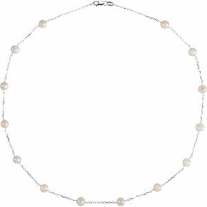 Sterling Silver Cultured White Freshwater Pearl 14-Station 18" Necklace