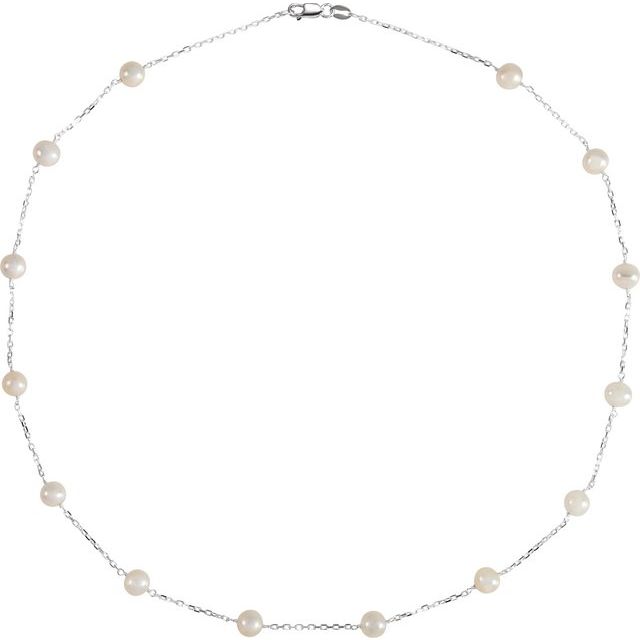 Sterling Silver Cultured White Freshwater Pearl 14-Station 18 Necklace