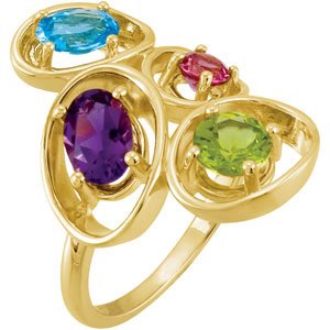 Swiss Blue Topaz, Amethyst, Peridot and Rhodolite Garnet Ring Ref 2899595