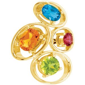 Natural Citrine, Natural Swiss Blue Topaz, Natural Peridot & Natural Rhodolite Garnet Ring view 3