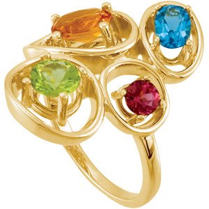 Natural Citrine, Natural Swiss Blue Topaz, Natural Peridot & Natural Rhodolite Garnet Ring view 5