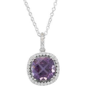 14K White Natural Amethyst & 1/3 CTW Natural Diamond 18" Necklace