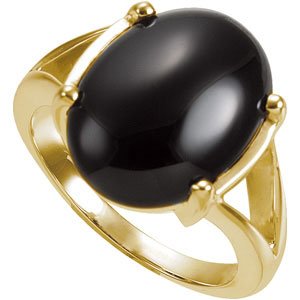 14K Yellow Natural Black Onyx Ring