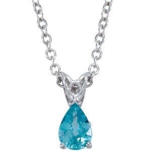 14K White 7x5 mm Natural Blue Zircon 18" Necklace