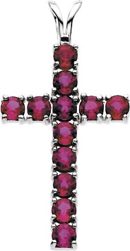 14K White Natural Ruby Cross Pendant