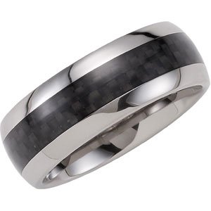 Tungsten 8 mm Domed Band with Carbon Fiber Inlay Size 12