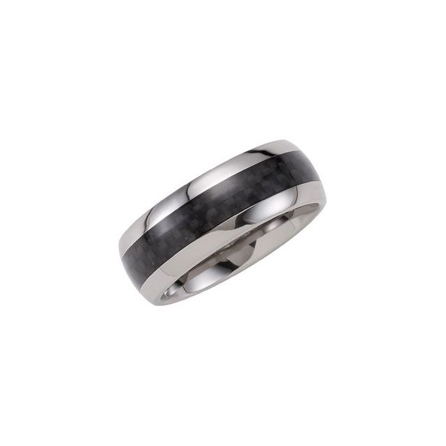 Tungsten 8 mm Domed Band with Carbon Fiber Inlay Size 10