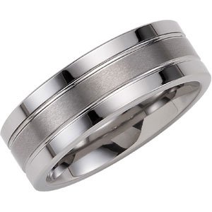 Tungsten 8 mm Flat Ridged Band Size 12