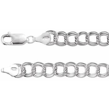 7mm Sterling Silver Charm Bracelet with Lobster Clasp 8 inch Ref 299485