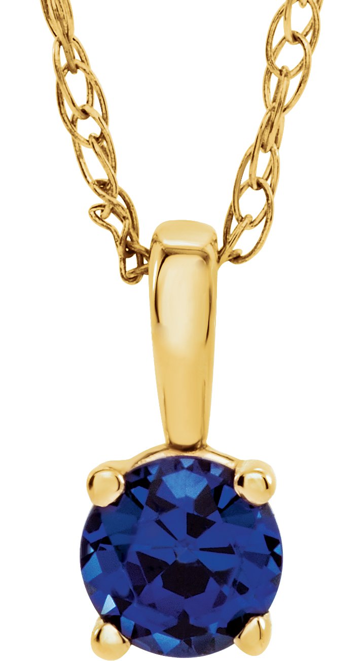 14K Yellow 3 mm Imitation Blue Sapphire Youth Solitaire 14" Necklace