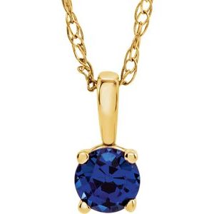 14K Yellow 3 mm Round Blue Sapphire Youth Birthstone 14" Necklace