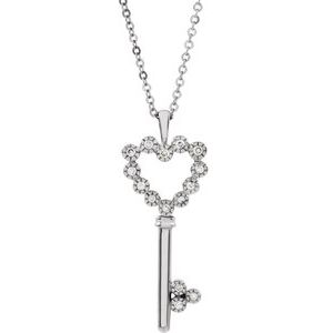 14K White 1/10 CTW Diamond Heart Key 18" Necklace