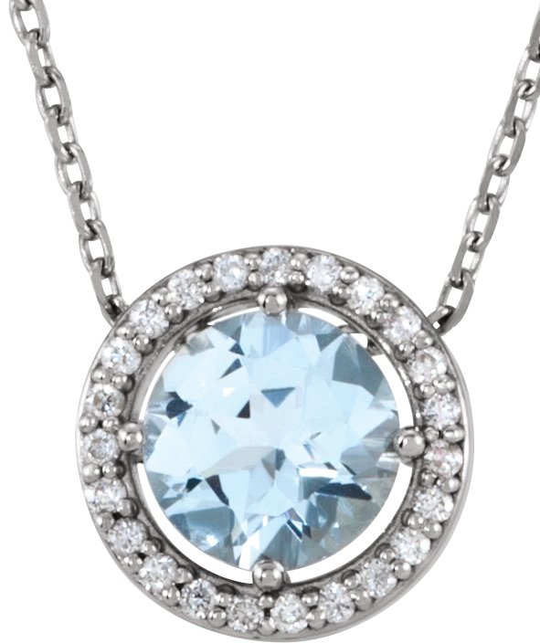 14K White Aquamarine & .06 CTW Diamond 16" Necklace