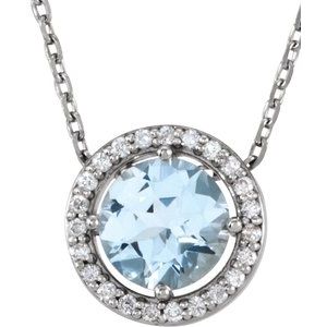 14K White Aquamarine & .05 CTW Diamond 16" Necklace