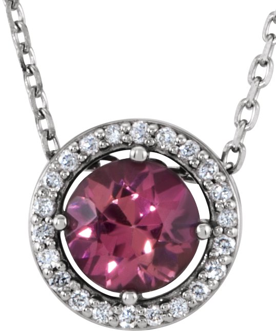 14K White Pink Tourmaline and .05 CTW Diamond 16 inch Necklace Ref 13241669