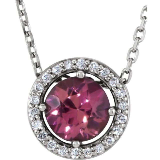Sterling Silver Natural Pink Tourmaline & .05 CTW Natural Diamond Halo-Style 16
