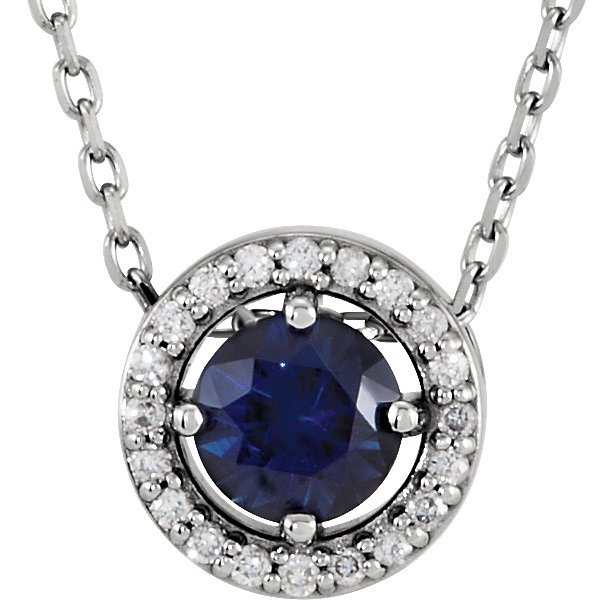 14K White Blue Sapphire and .05 CTW Diamond 16 inch Necklace Ref 10467151