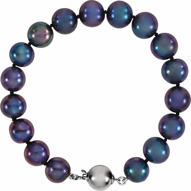 Sterling Silver Black Freshwater Cultured Pearl 7.75