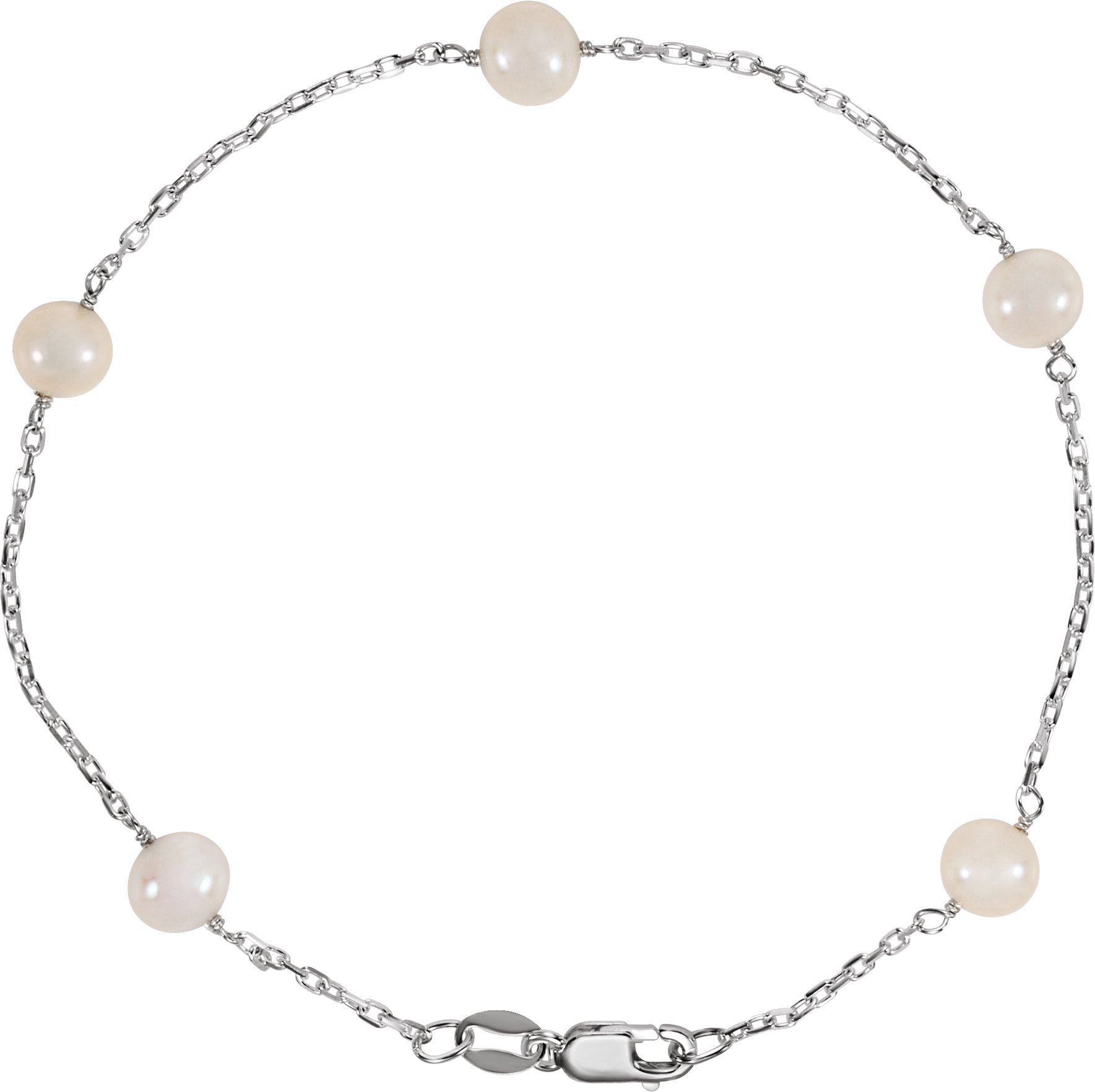 Sterling Silver Cultured White Freshwater Pearl 5-Station 7.5