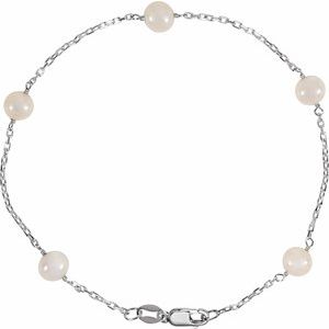 Sterling Silver Cultured White Freshwater Pearl 5-Station 7.5" Bracelet
