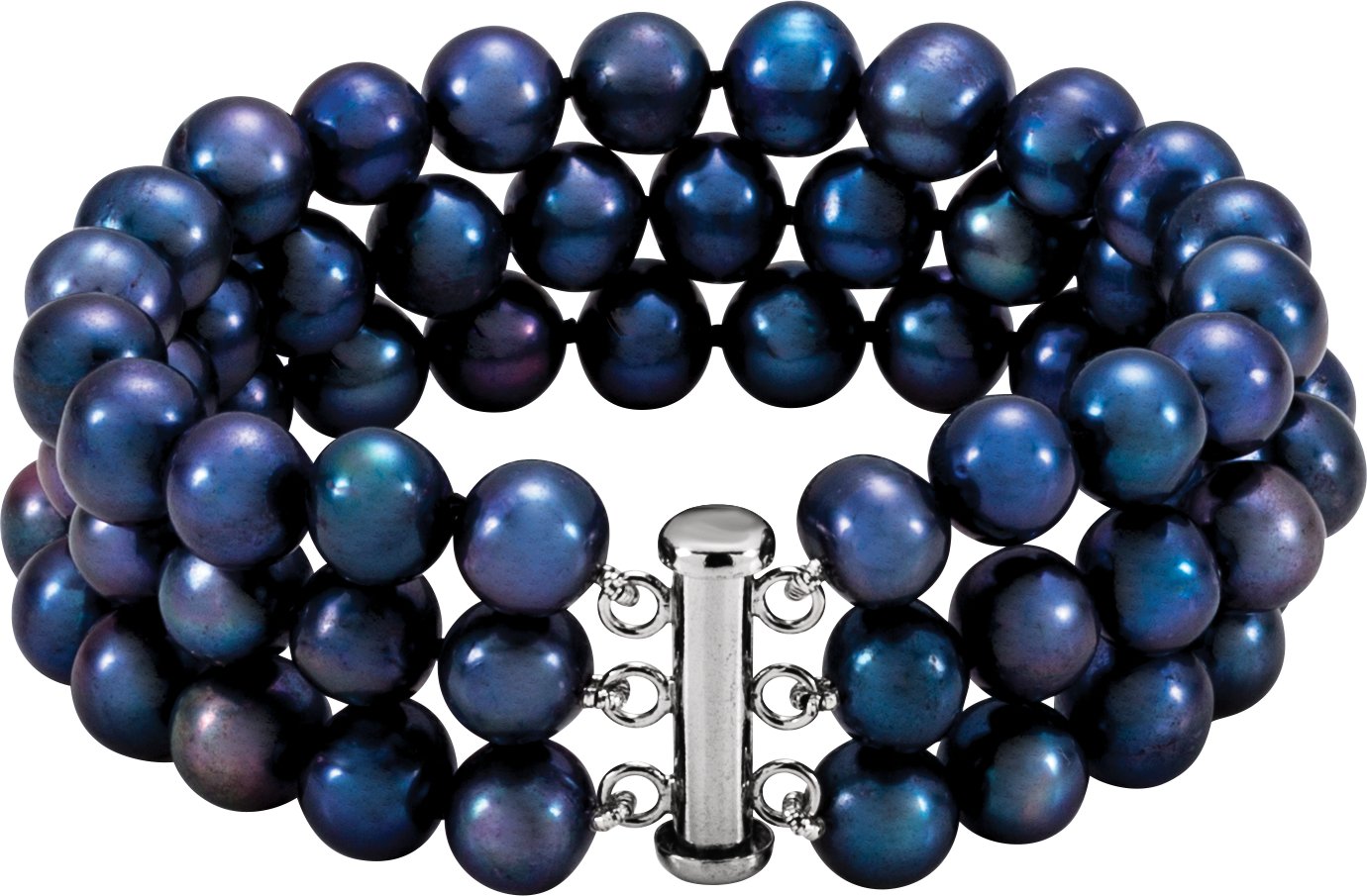 Sterling Silver Cultured Black Freshwater Pearl 3-Strand 7 1/4" Bracelet