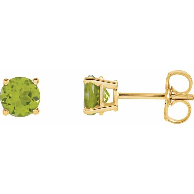14K Yellow 5 mm Natural Peridot Earrings with Friction Post