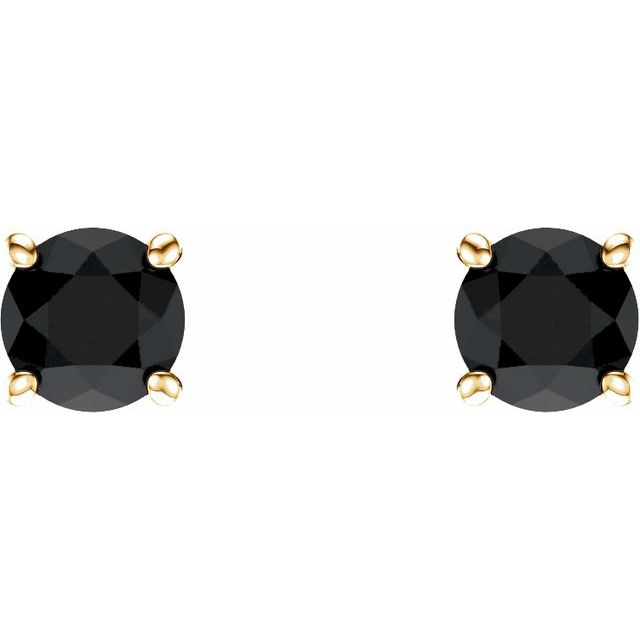 14K Yellow 5 mm Natural Black Onyx Stud Earrings with Friction Post