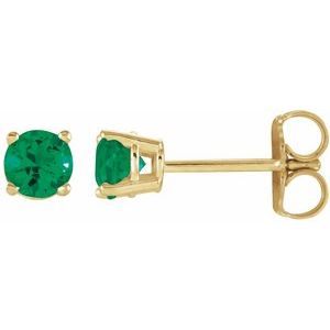 14K Yellow 4 mm Lab-Grown Emerald Stud Earrings