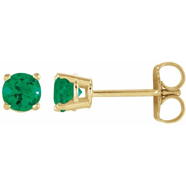 14K Yellow 2.5 mm Lab-Grown Emerald Stud Earrings