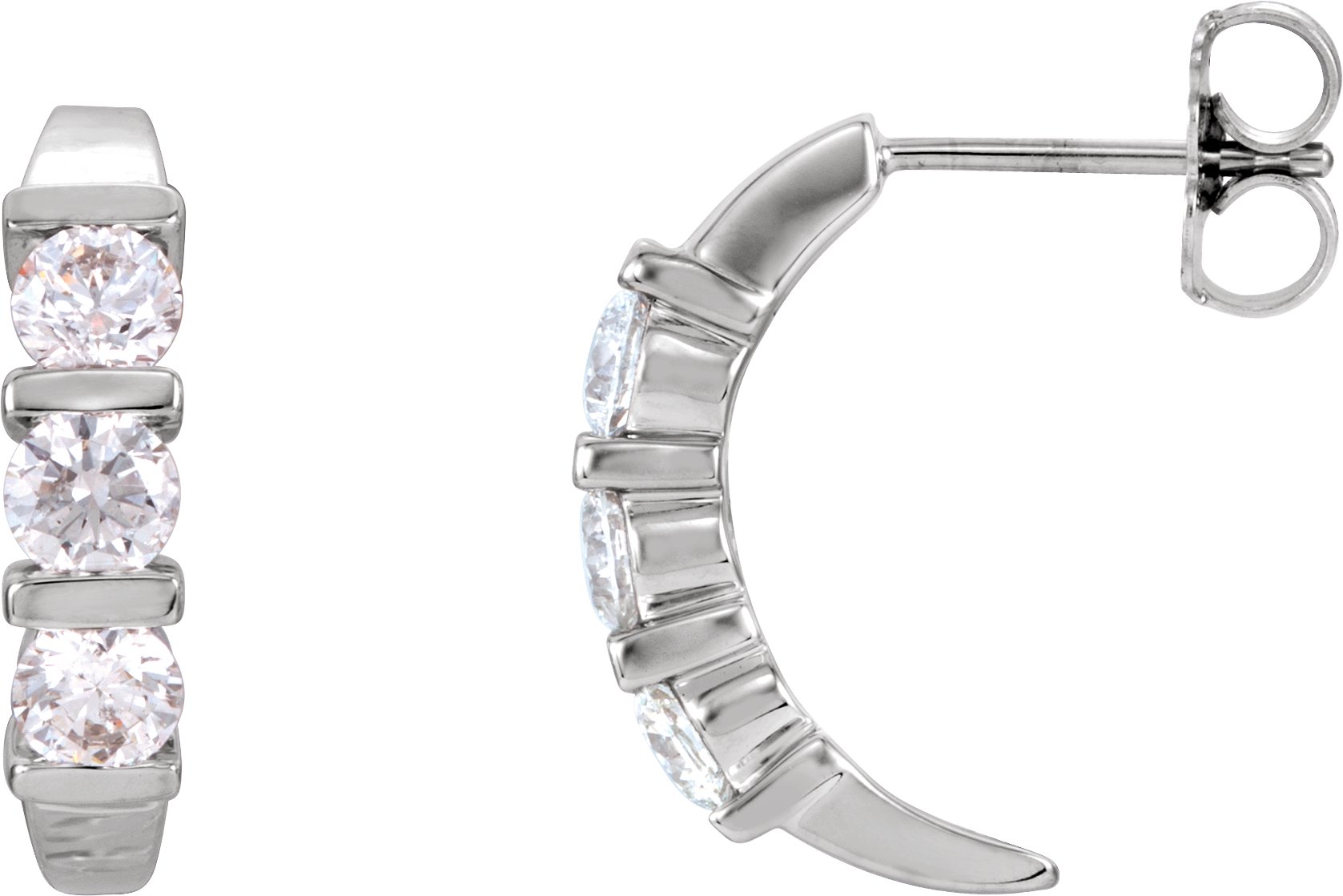 Diamond 3-Stone J-Hoop Earrings or Mounting