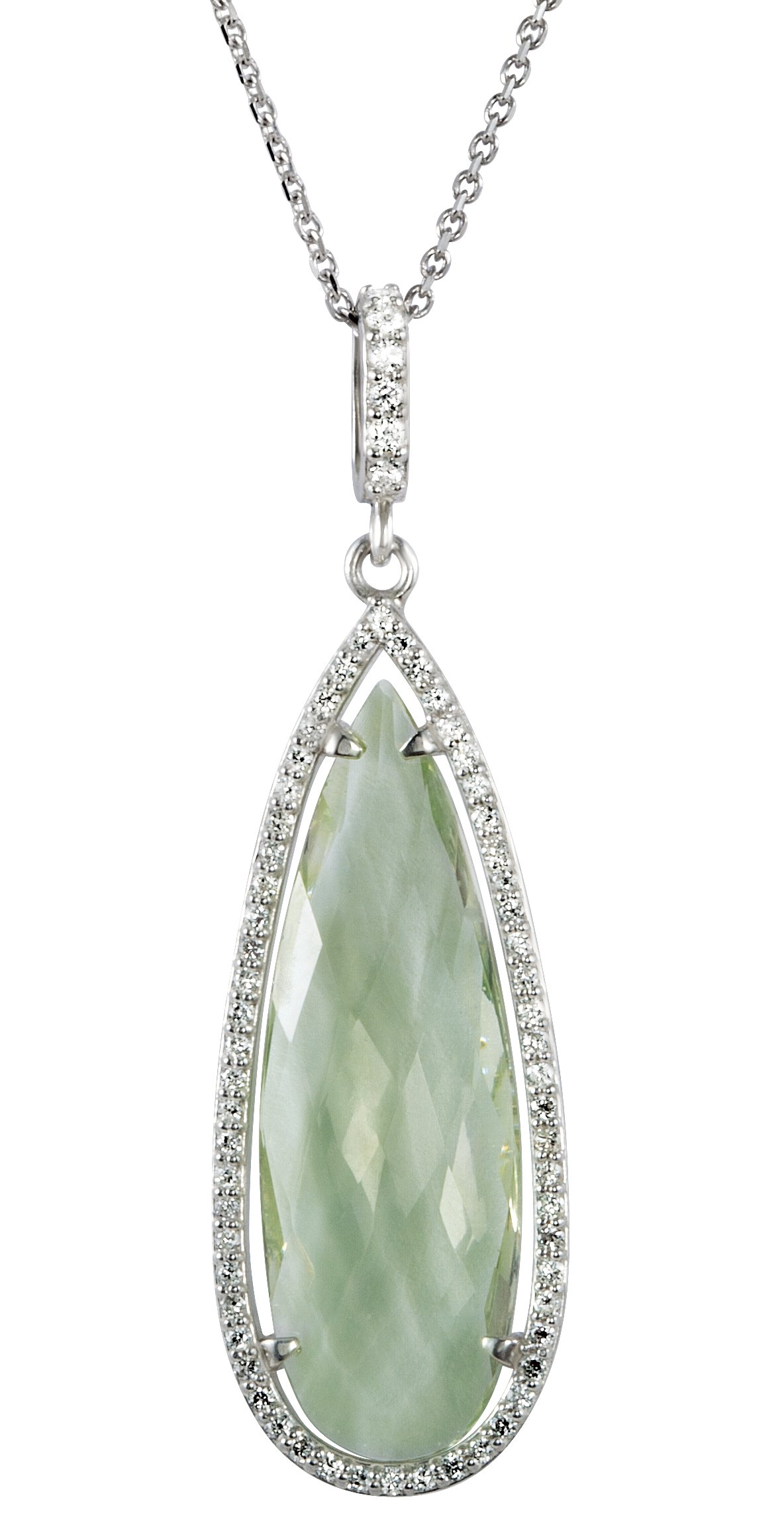 Sterling Silver Green Quartz and .33 CTW Diamond Halo Style 18 inch Necklace Ref 3627927