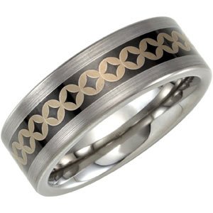 Tungsten Black & Gold 8.3 mm Laser Pattern Band Size 10.5