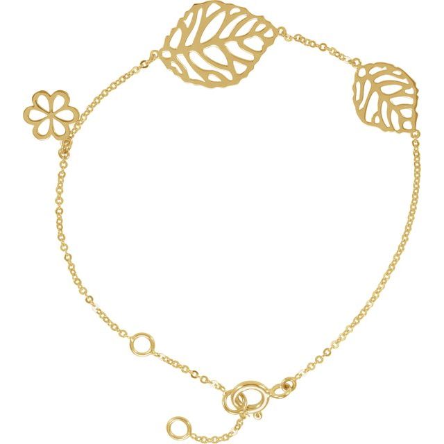 14K Yellow Leaf & Floral-Inspired Bracelet