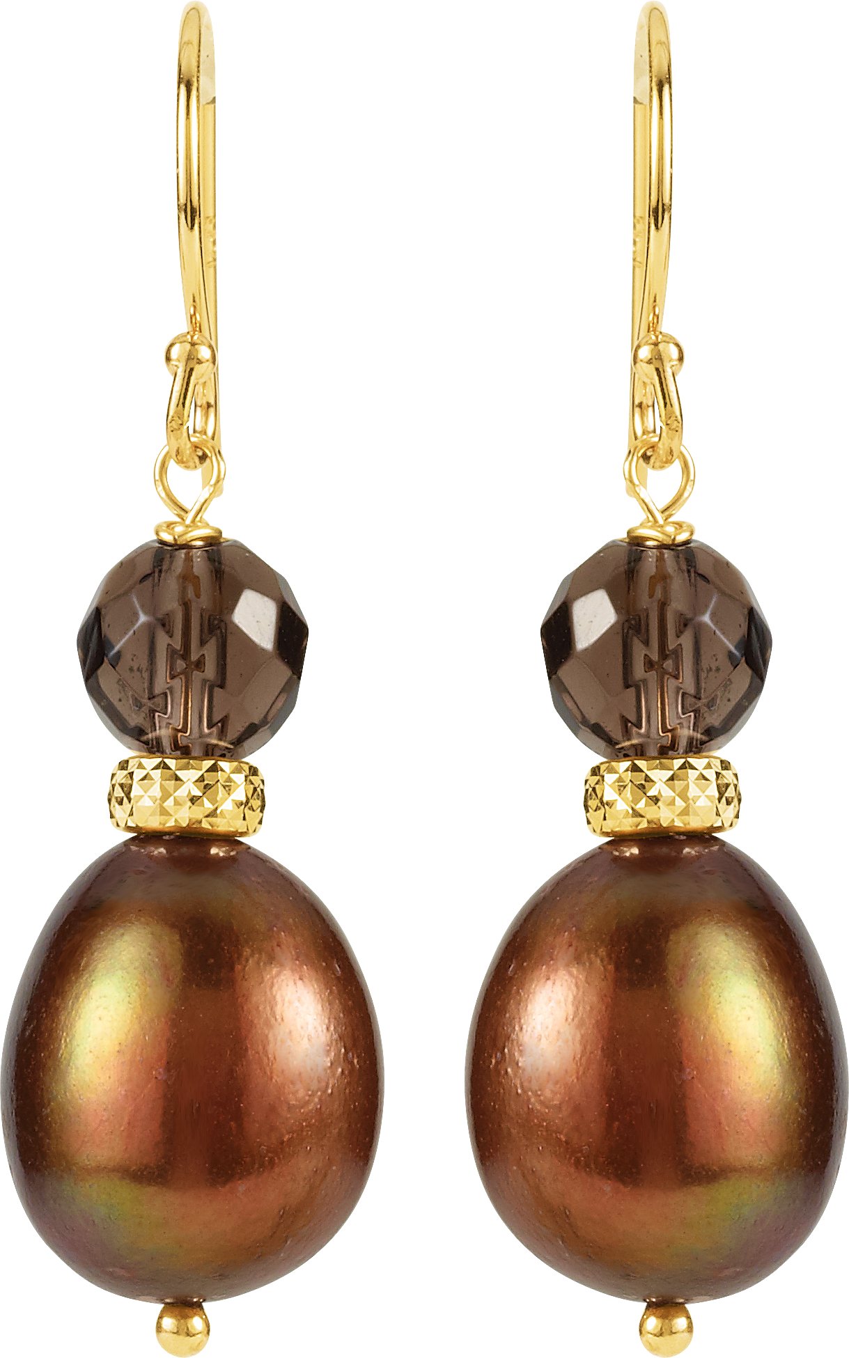 14K Yellow Cultured Chocolate Freshwater Pearl & Natural Smoky Quartz Earrings