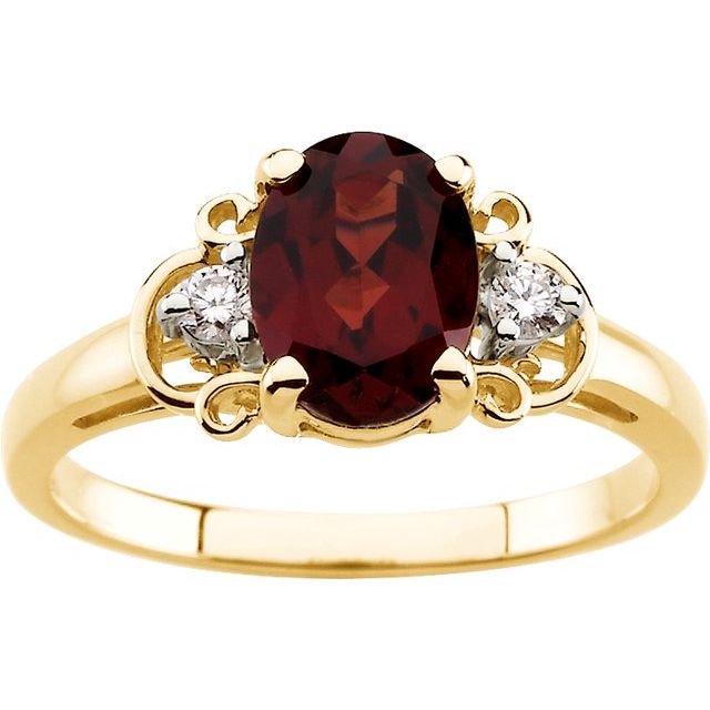 14K Yellow Natural Mozambique Garnet & .06 CTW Natural Diamond Accented Ring
