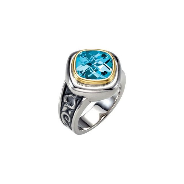 Sterling Silver & 14K Yellow Natural Sky Blue Topaz Ring