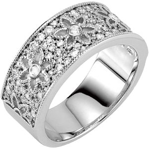 14K White .625 CTW Diamond Floral Inspired Anniversary Band Ref 3026183