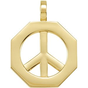 14K Yellow 28x21 mm Peace Sign Pendant